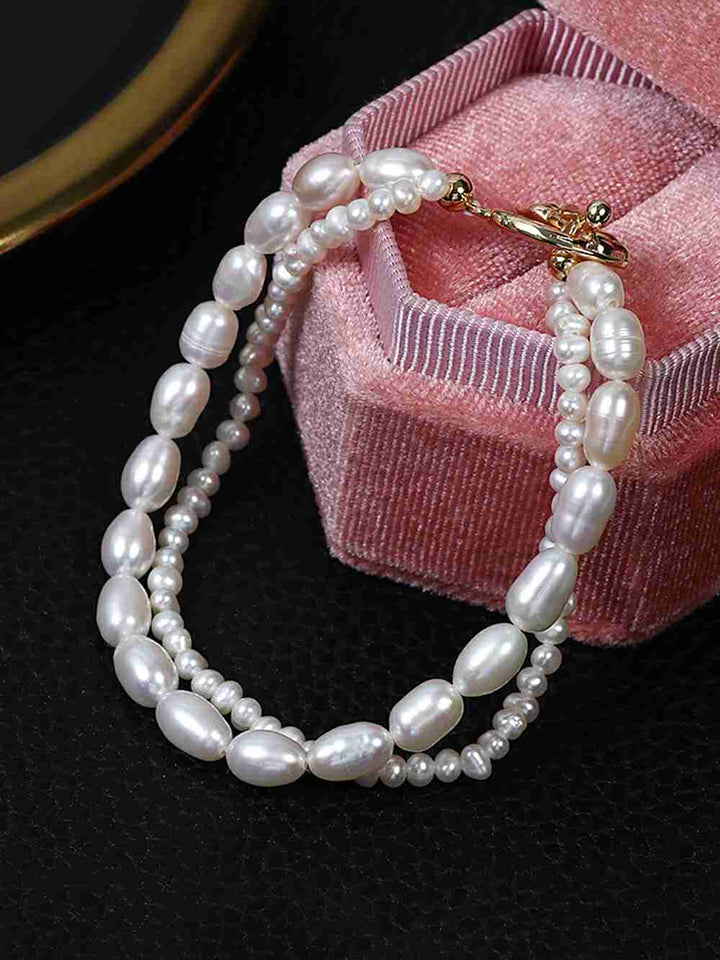 Pulsera de perlas naturales de agua dulce de doble capa barroca francesa
