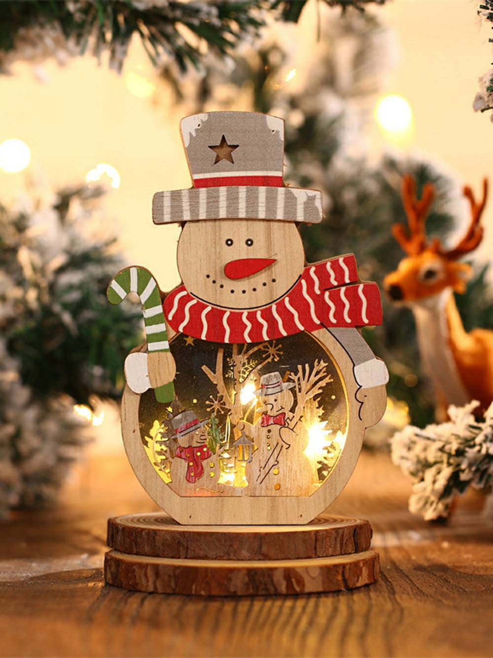 lâmina | Estatueta iluminada de Papai Noel branca quente, decorações de Natal