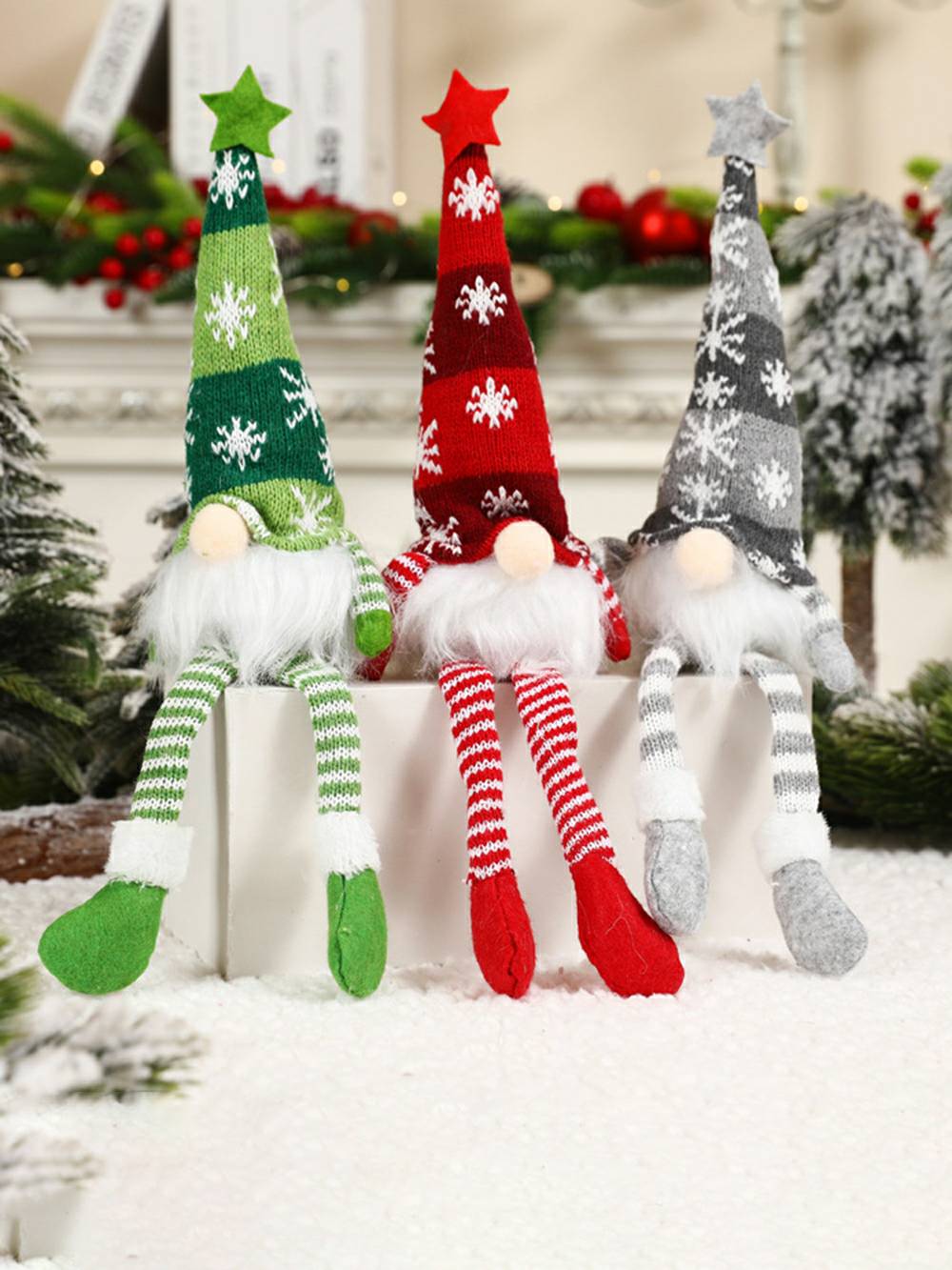 חג המולד בפלאש LED מואר פתית שלג ארוכות רגליים בובת רודולף