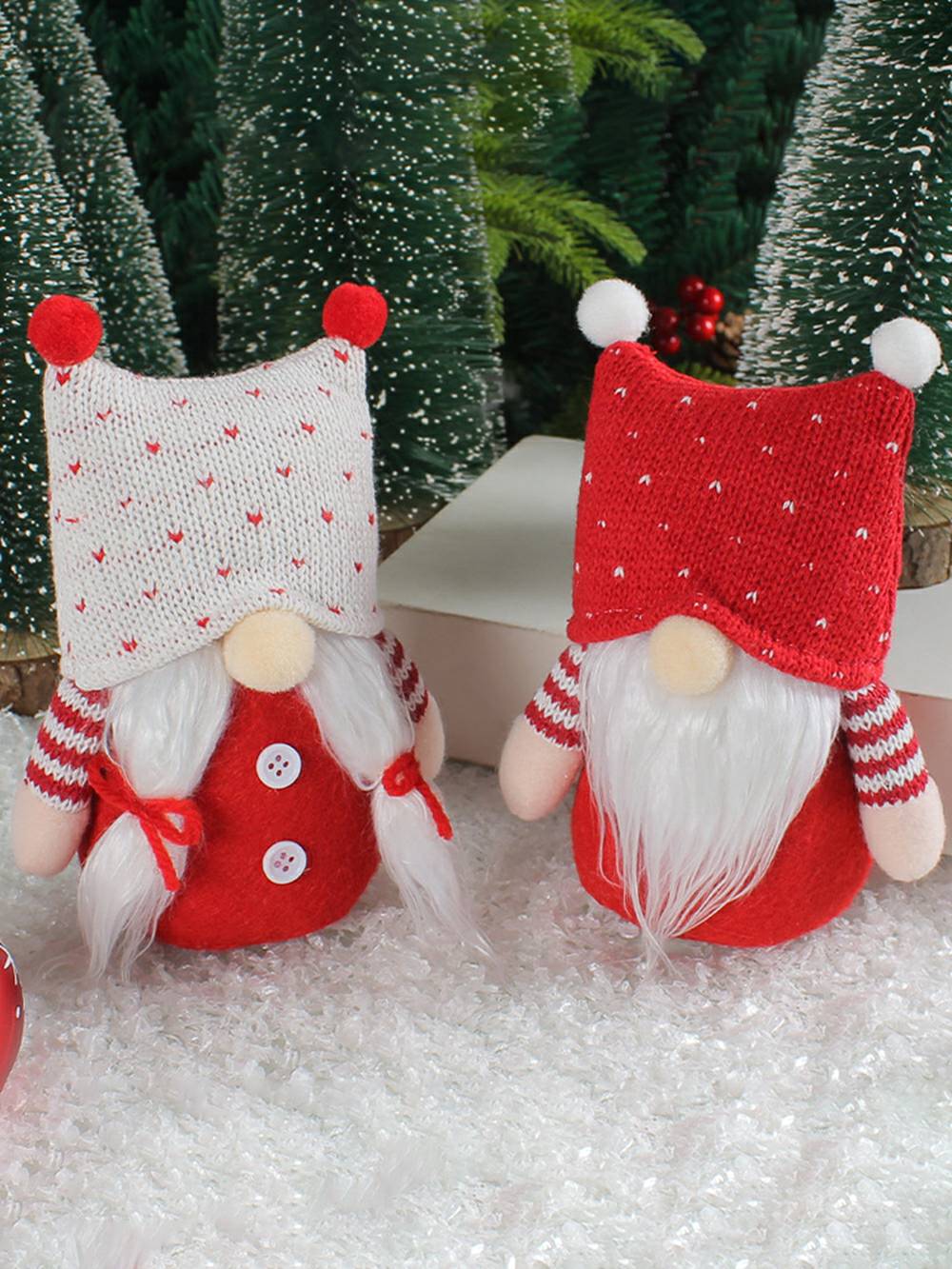 Adorable Christmas Plush Elf Couple with Knitted Hat Rudolph Dolls