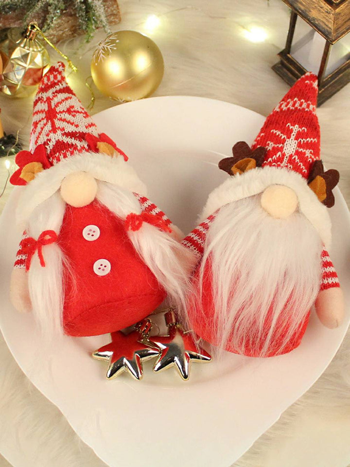 Χριστουγεννιάτικο βελούδινο ντεκόρ ξωτικού: Κούκλα ζευγαριού με πλέξη και γενειάδα με ελαφοκέρατα