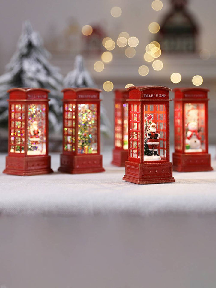 Vánoční telefonní budka olejová lampa sněhulák plamen dekorace