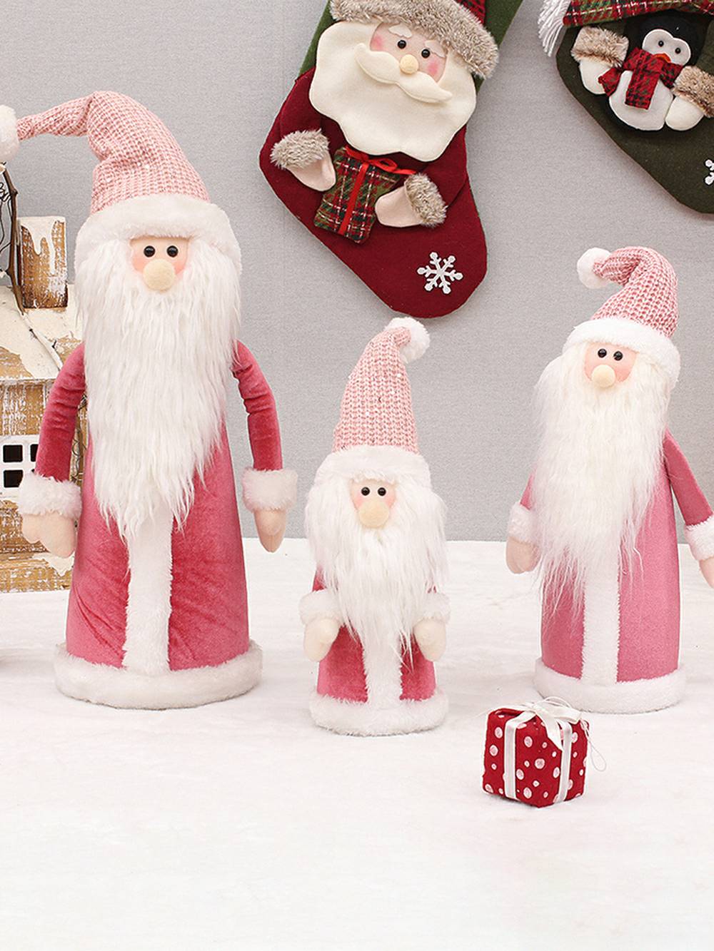 Rosa stoff strikket lue snømann plysj leke juledekorasjon