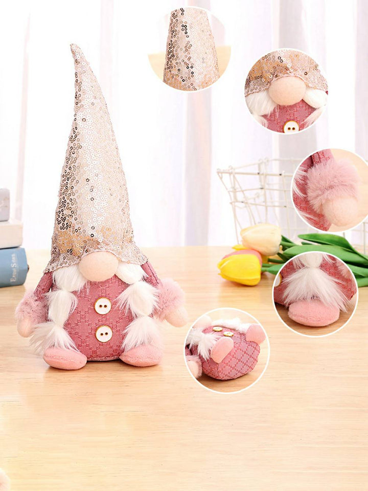 Chrëschtdag Plüsch Elf: Pink Beaded Rudolph Gnome Doll