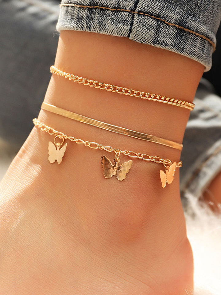 Ensemble de bracelets de cheville station papillon doré