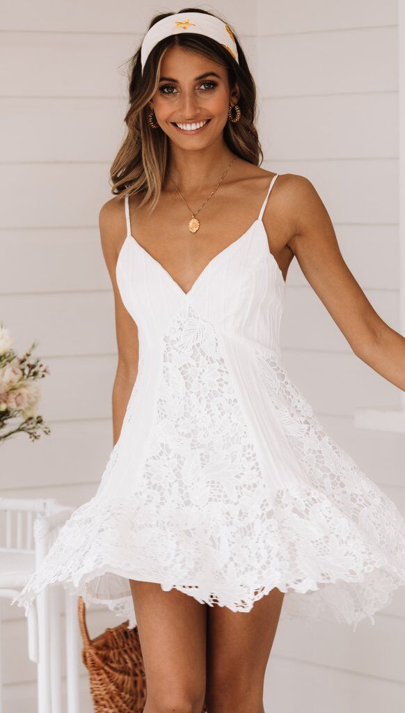 Lace Backless White Short Slip Dress