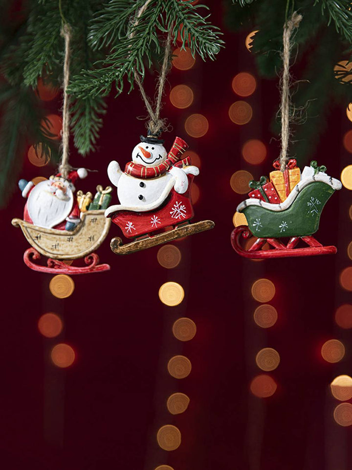 Färgglad harts Vintage Sled Santa Snowman DIY Ornament