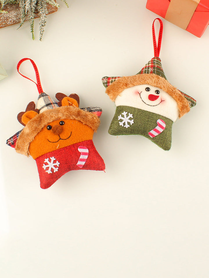 Santa Claus a Reindeer Chrëschtdag Bam Ornament mat Star Plüsch Doll