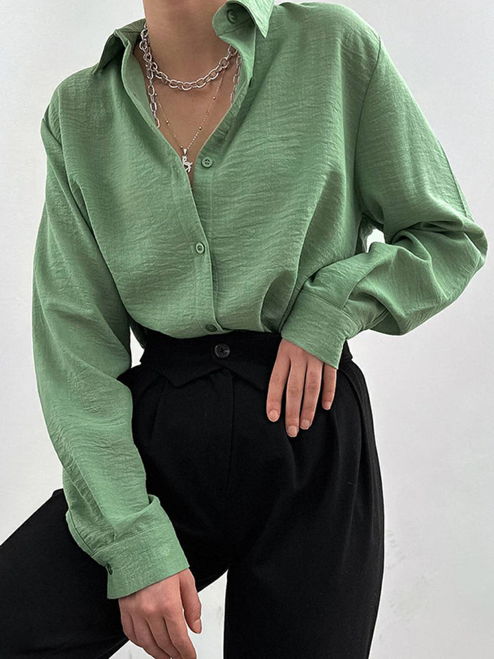 Camisa feminina com gola lapela e manga comprida casual de alta qualidade