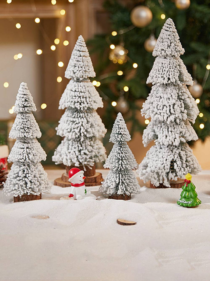 Mini torre luminosa in pino con fiocco di neve in velluto, decorazione natalizia