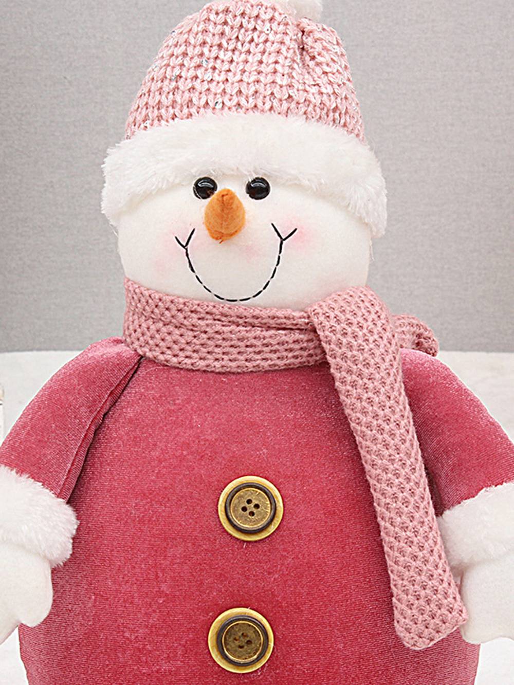 Rosa tyg stickad hatt snögubbe plyschleksak juldekoration