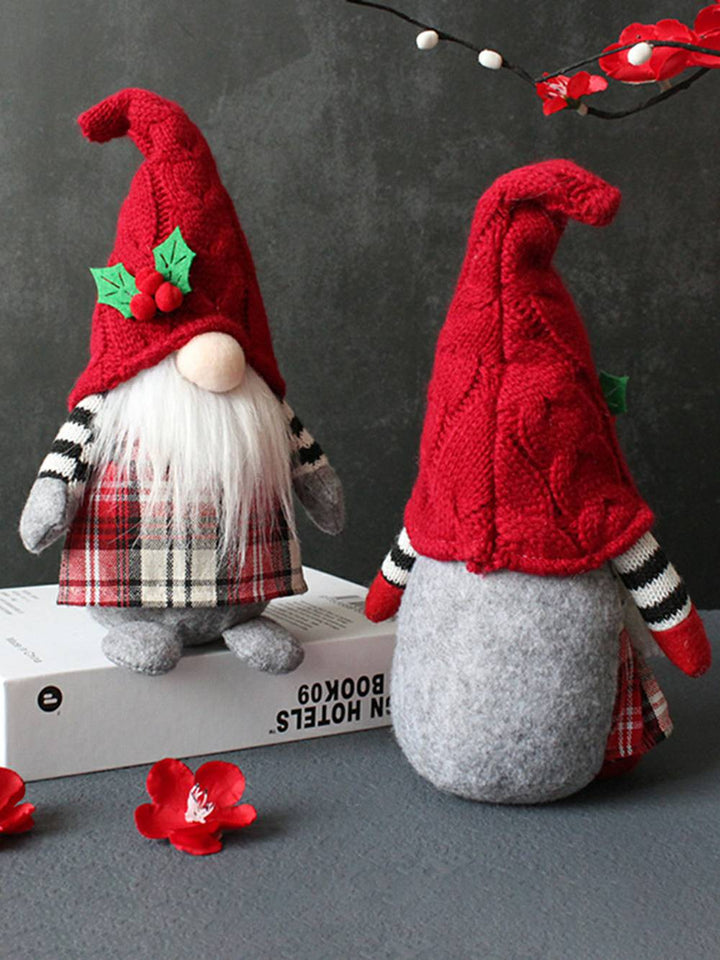 "Adorable Braided Gingham Nordic Gnome Plush Decoration"