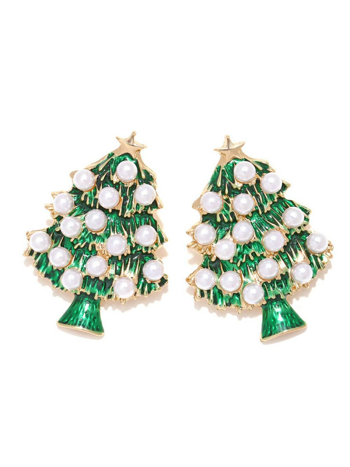 Pendiente de perlas de árbol de Navidad esmaltado