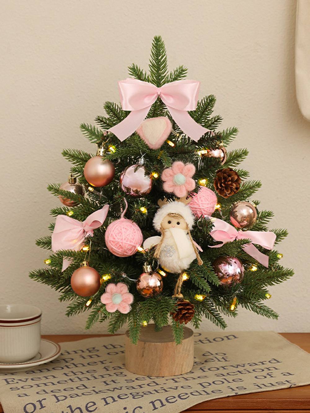 Mini enfeites de boneca de bola de pele sintética para decoração de árvore de Natal