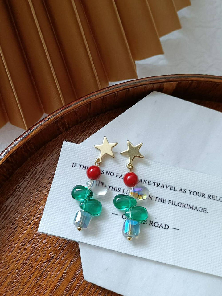 Geometrické smaragdově zelené křišťálové roztomilé hvězdné náušnice