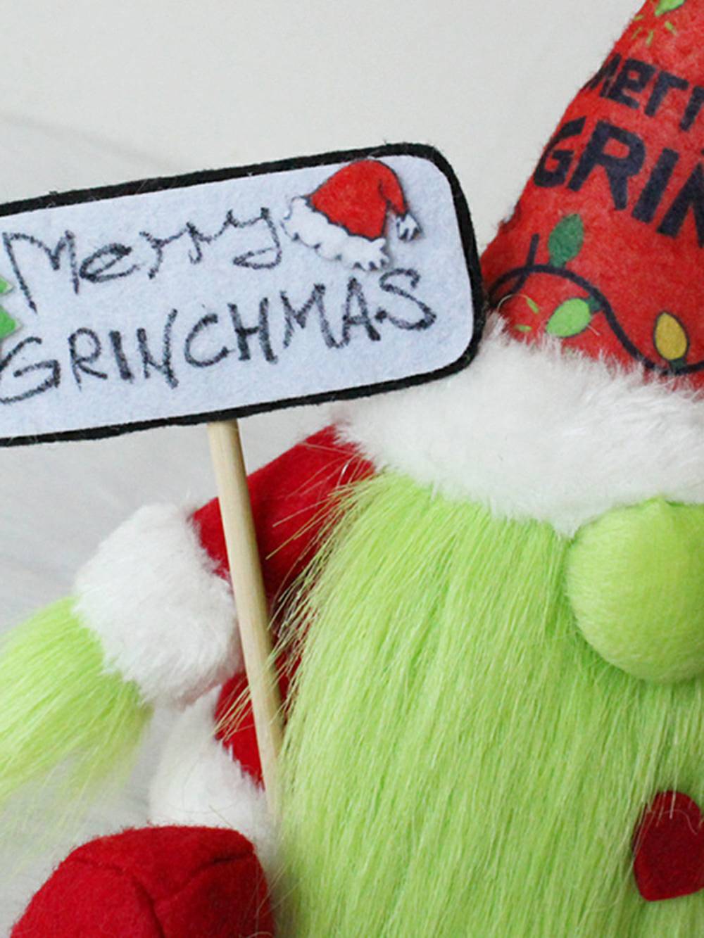 Grinch de barba larga, gnomo de pelo verde, elfo de peluche, decoración navideña