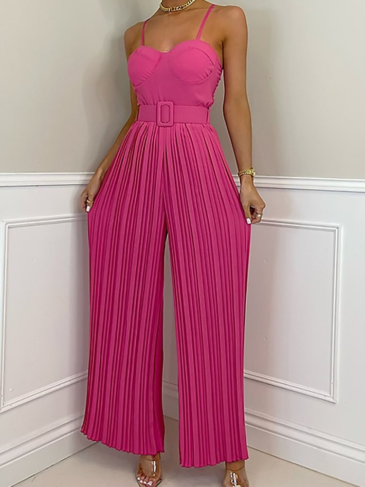 Strappy Jumpsuit med brede ben plisseret detalje i Barbie Pink