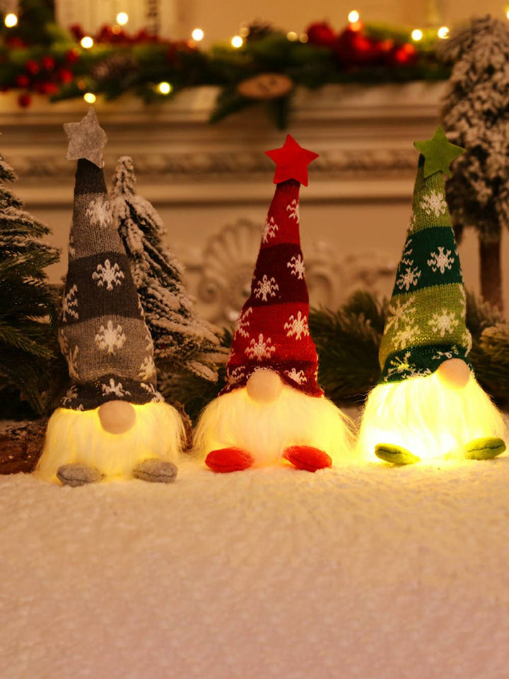 Świąteczna pluszowa świecąca dioda LED w kształcie płatka śniegu, długonoga lalka Rudolf