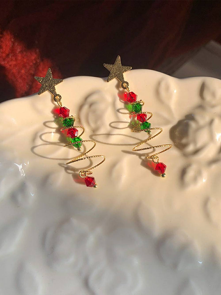 עגילי עץ חג המולד ספירליים במולטי