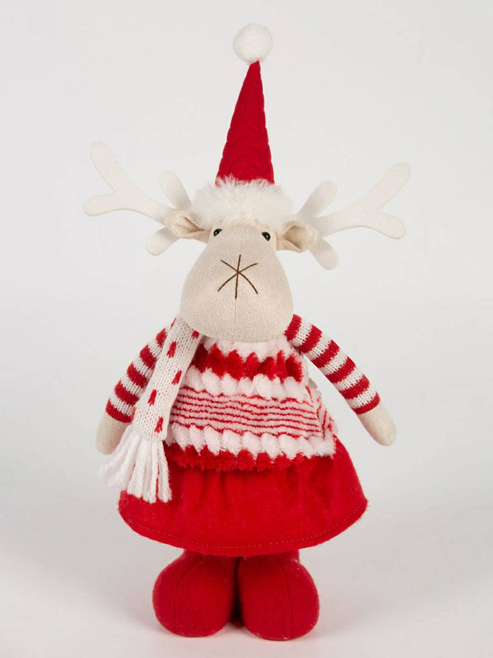 Vánoční červený plyšový elf sob a panenka Rudolfa sněhuláka