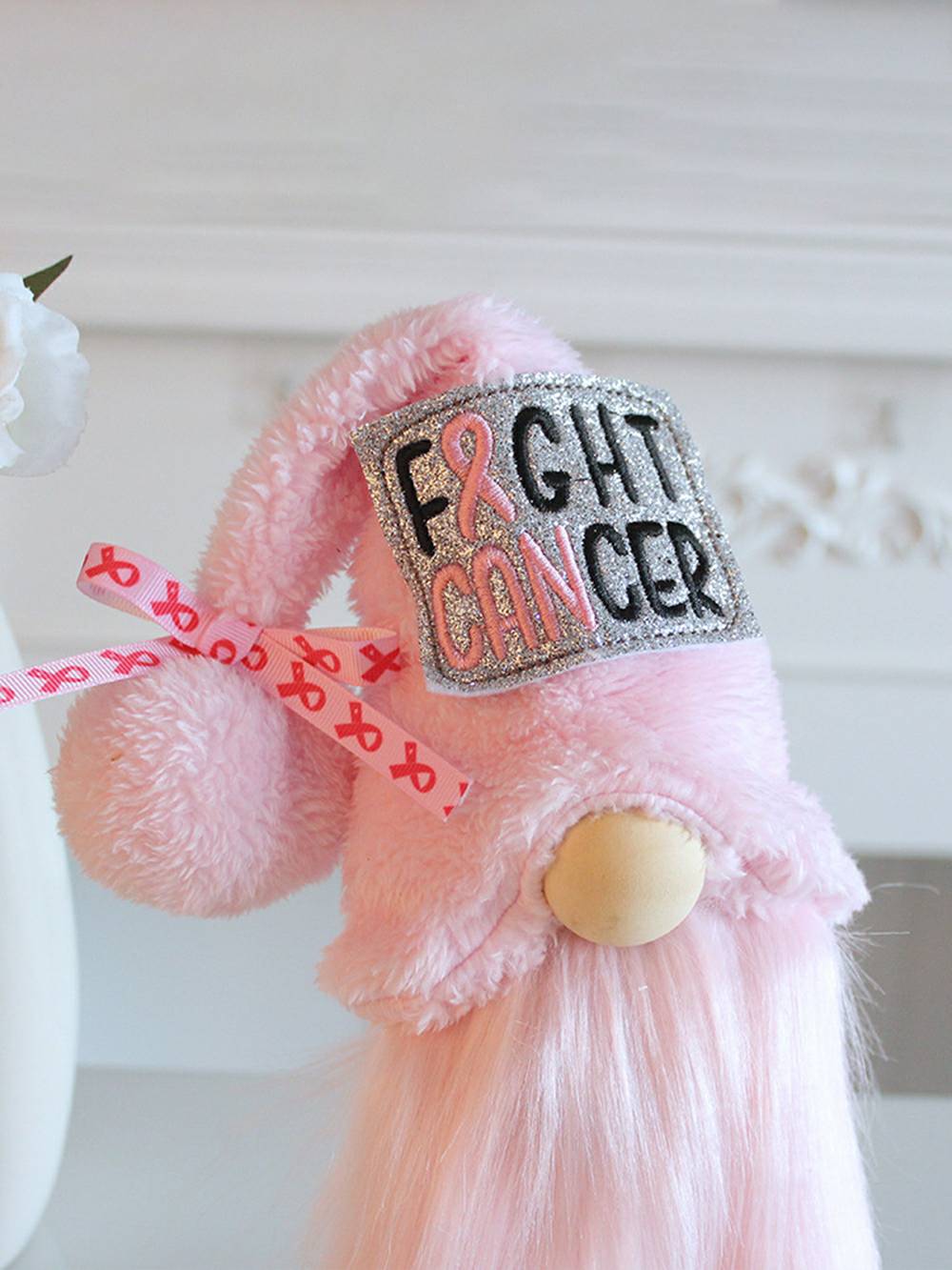 "Cancer Awareness" rosa plysj gnome juledekorasjon