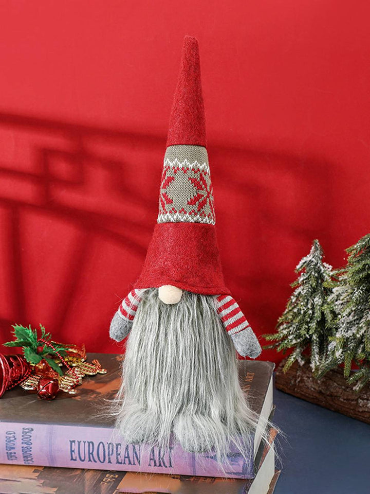 Personaje de decoración de chimenea de muñeco enano con borde de felpa de elfo navideño