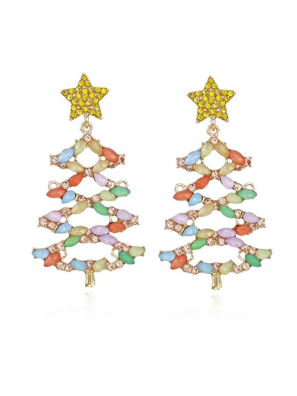 Pendientes de árbol de Navidad de diamantes de imitación de lujo