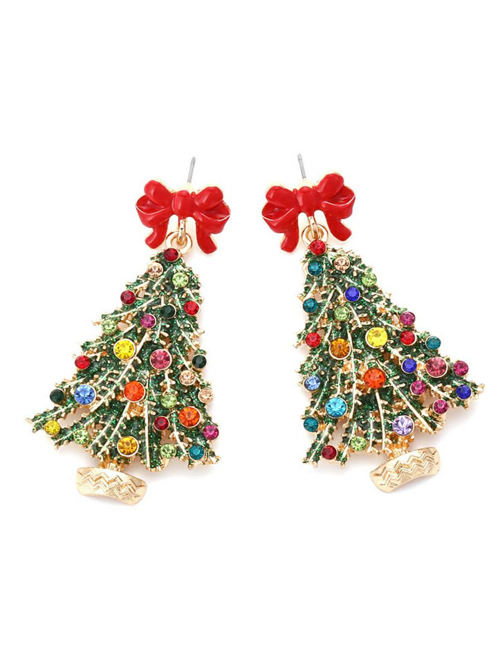 Boucles d'oreilles diamant arbre de Noël à nœud éblouissant