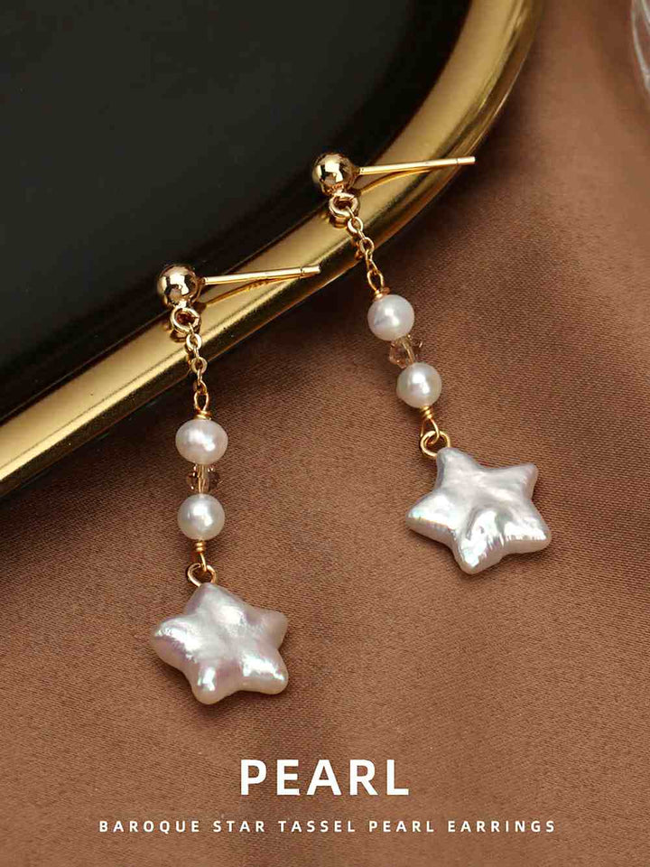 Kolczyki z pereł w kształcie barokowych gwiazd i frędzli