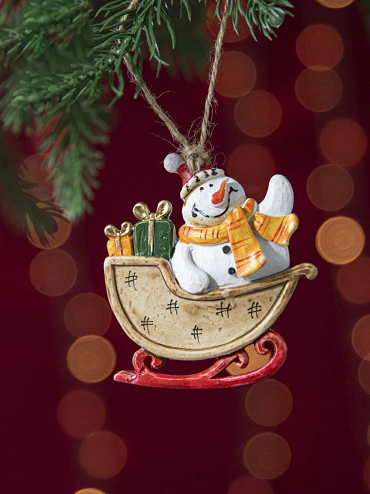 Ornement de bricolage de bonhomme de neige de père Noël de traîneau vintage en résine colorée