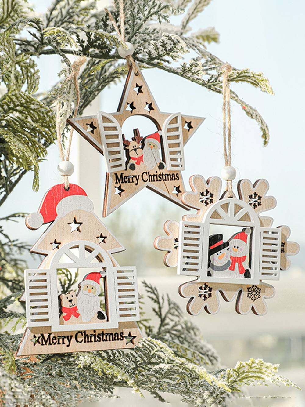 Rustikales Weihnachtsmann-Rahmenornament aus Holz