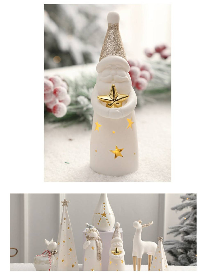 Décoration de Noël lumineuse en céramique avec bonhomme de neige et renne