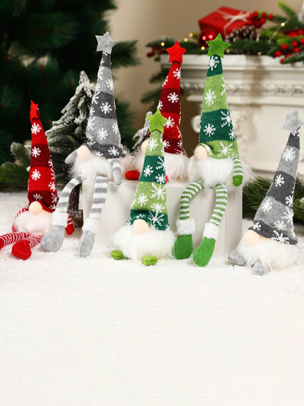 Muñeco Rudolph de patas largas con forma de copo de nieve con iluminación LED de felpa navideña