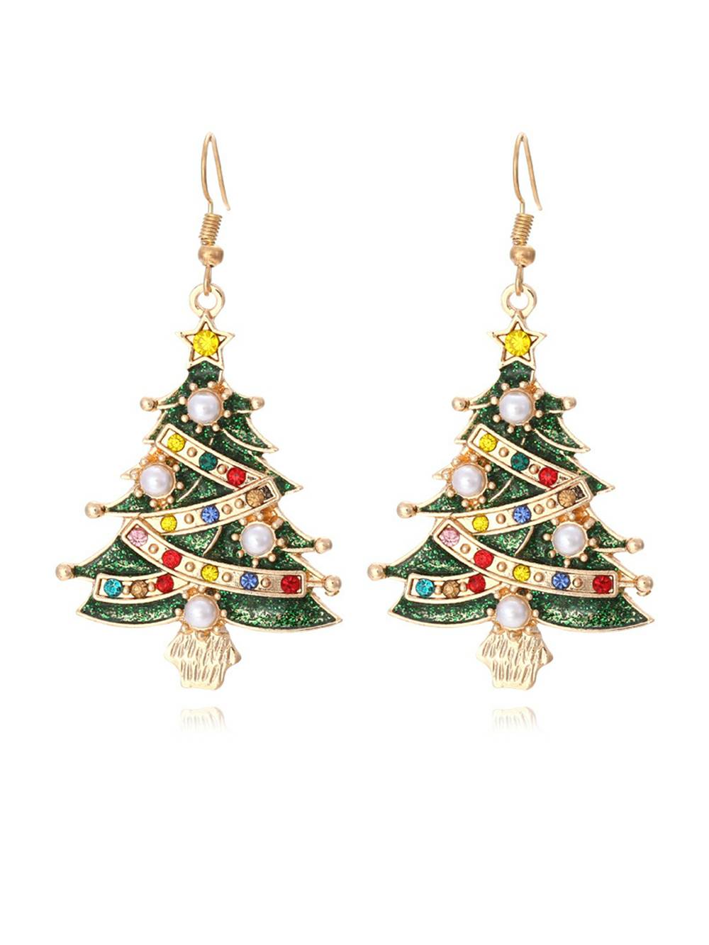Σκουλαρίκια με χριστουγεννιάτικο δέντρο με κρυστάλλινα μαργαριτάρια