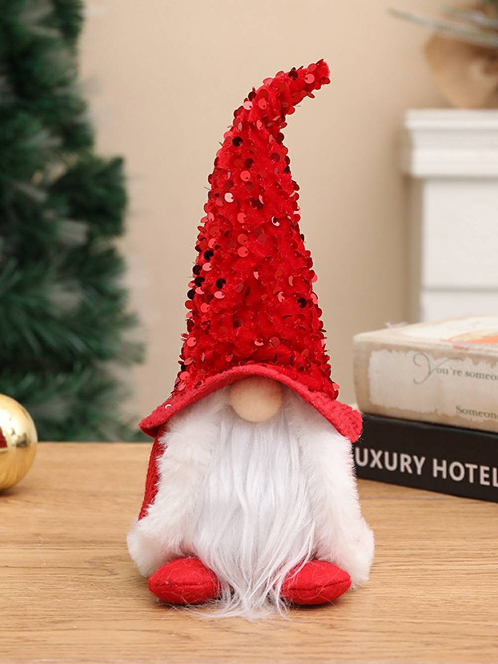 Boneco Rudolph com capa de luz de lantejoulas mágico elfo de pelúcia de Natal