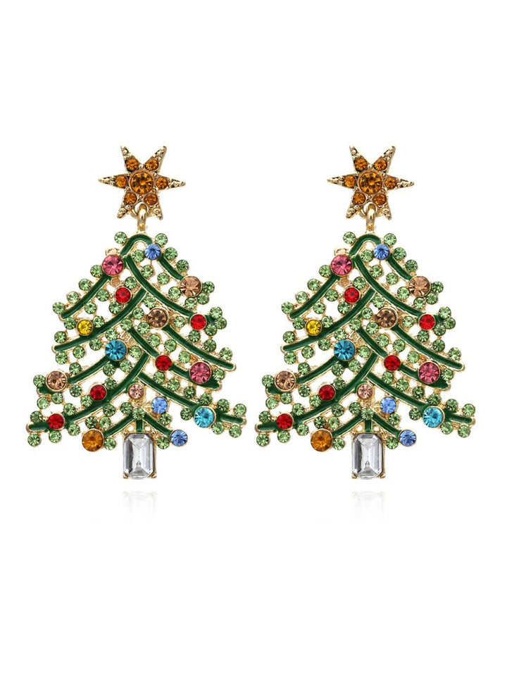 Boucles d'oreilles arbre de Noël creuses incrustées de diamants