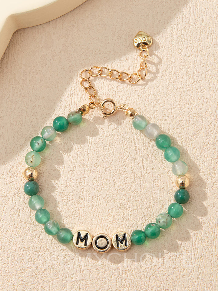 MOM Natural Green Agat Beaded Bracelet