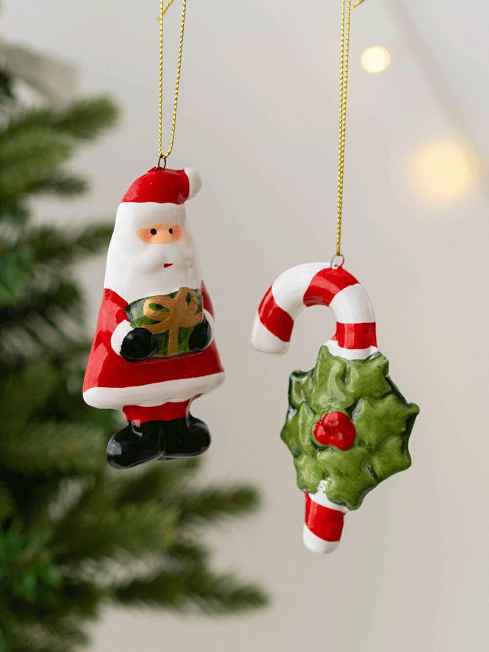 Ornamenti pendenti in ceramica con ghirlanda di Babbo Natale e fiocchi di neve