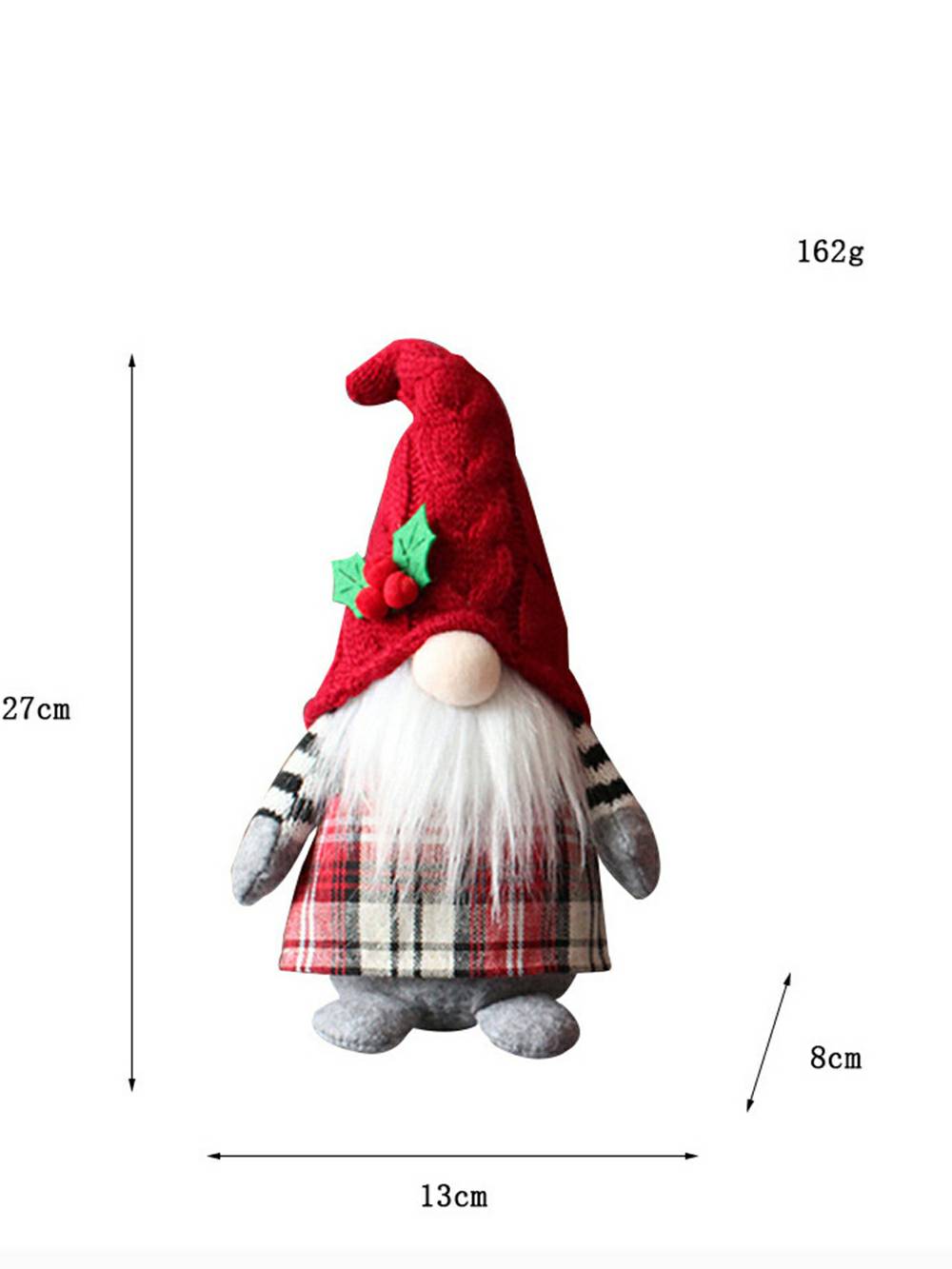 "Nydelig flettet Gingham Nordic Gnome plysjdekorasjon"