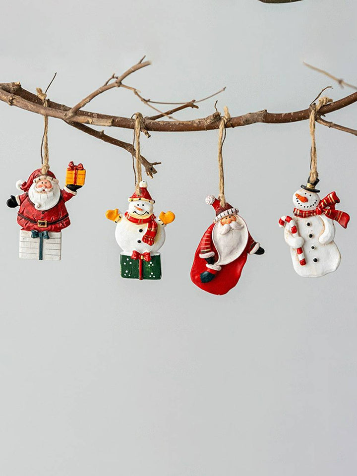 Vintage Santa Claus Snowman Handgemaach Harz Ornament