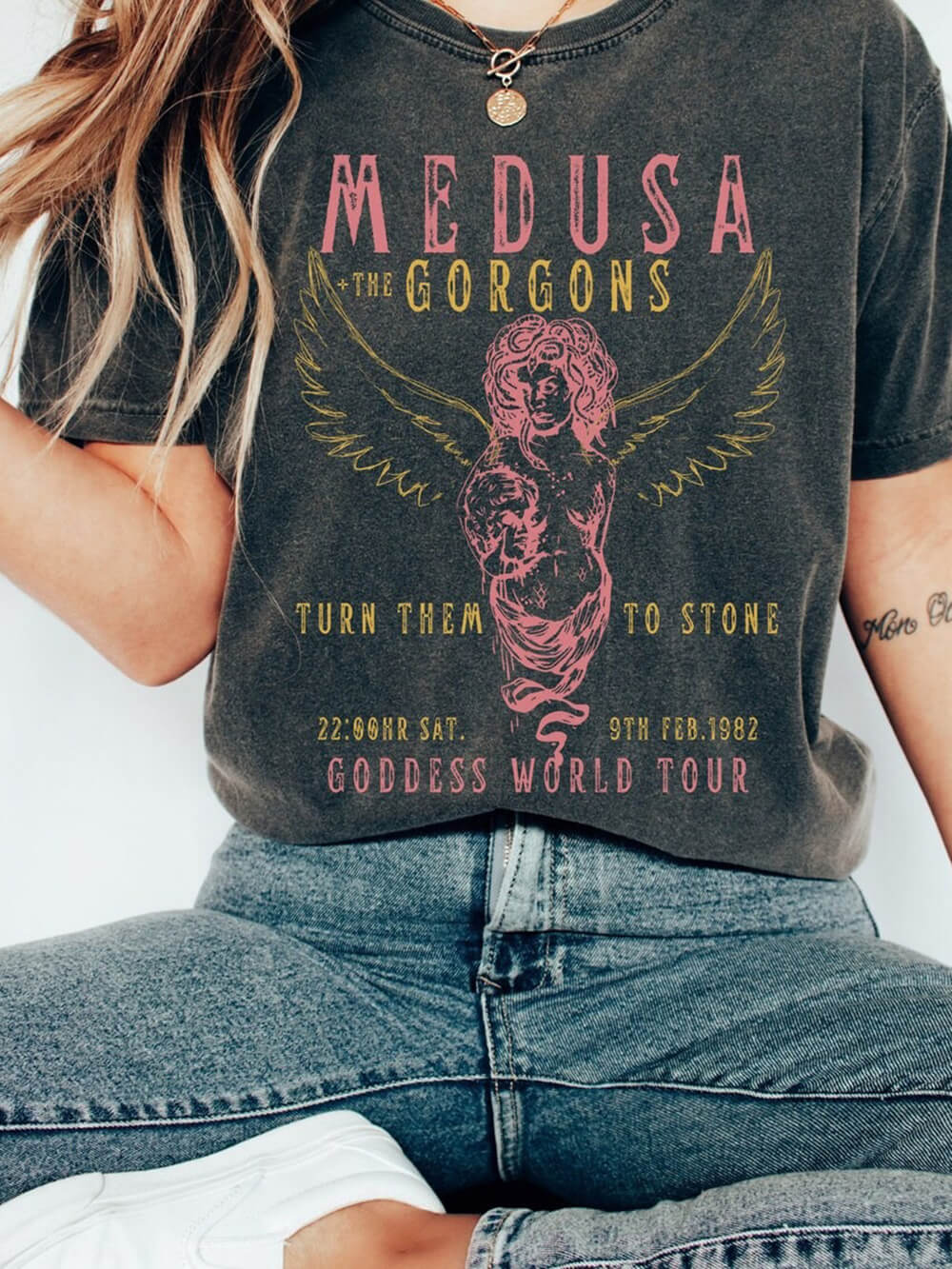 Camiseta de banda vintage da deusa grega Medusa
