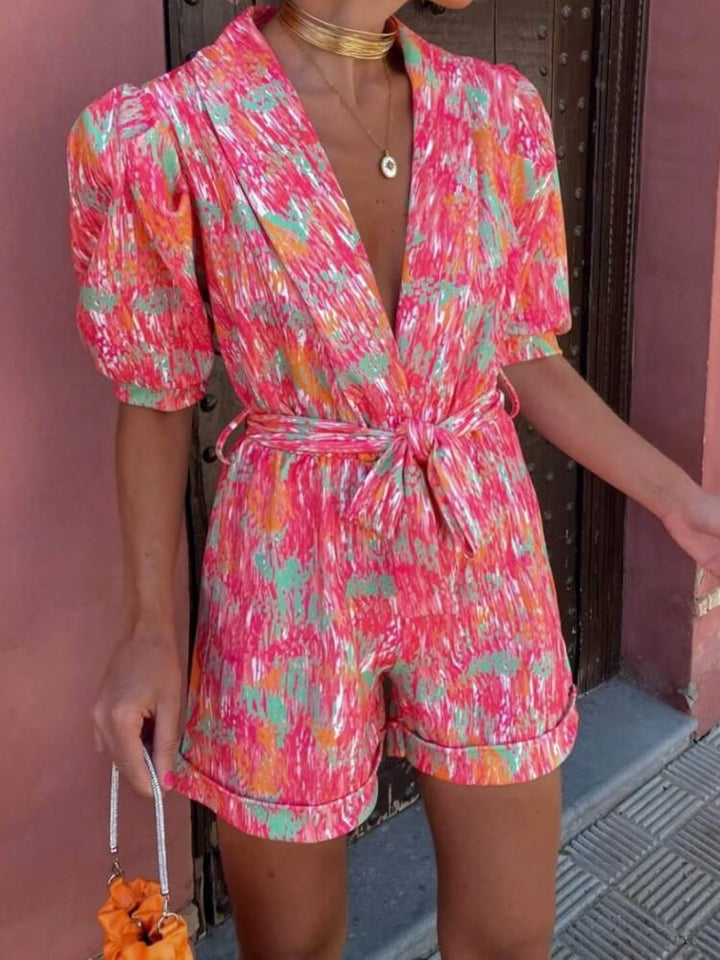 Candy Floral Puff Sleeves Romper I Pink