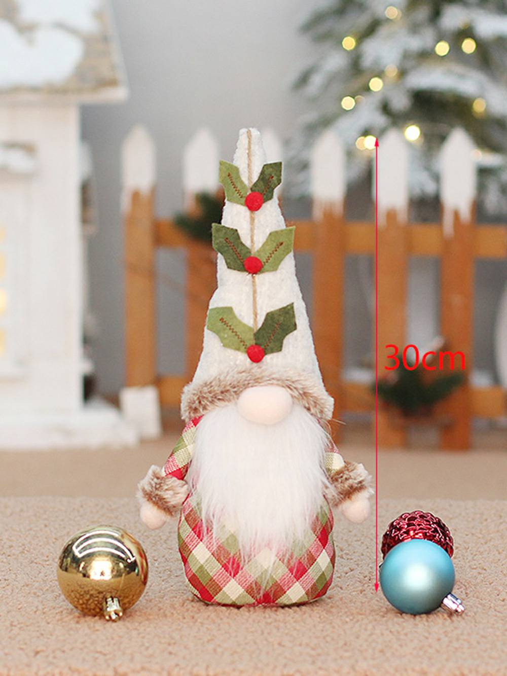 Red Plaid Christmas Tree Gnome Plush Dolls with Sitting and Standing Poses