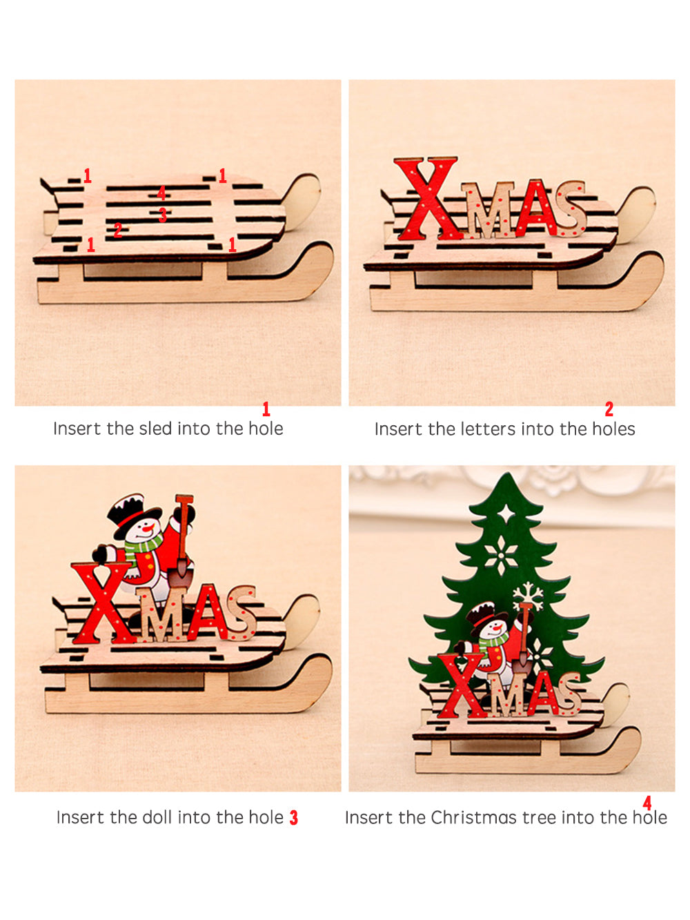 Pièces de puzzle DIY en traîneau pour arbre de Noël
