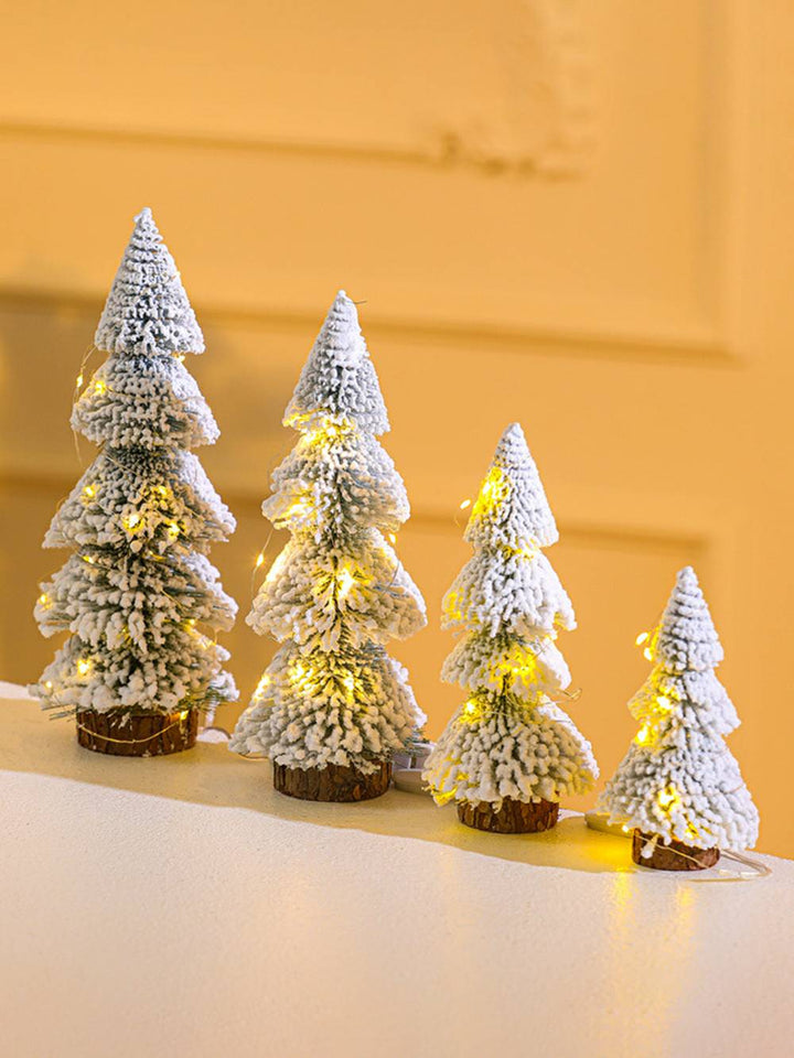 Mini-Kiefernbaum-Lichtturm, Samt-Schneeflocken-Weihnachtsdekoration
