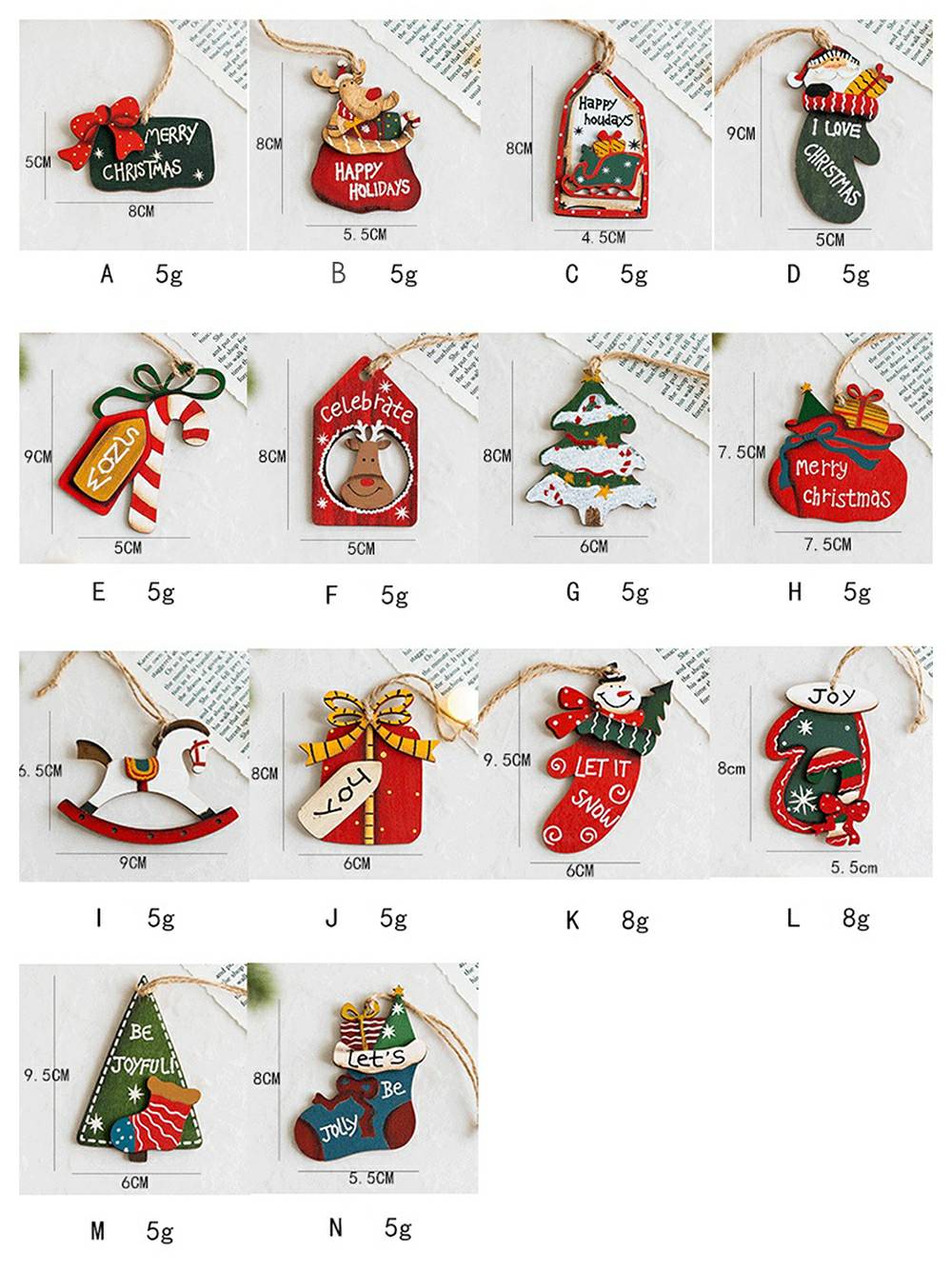 Vintage Christmas Mini Hand-Painted Wooden Ornaments Set