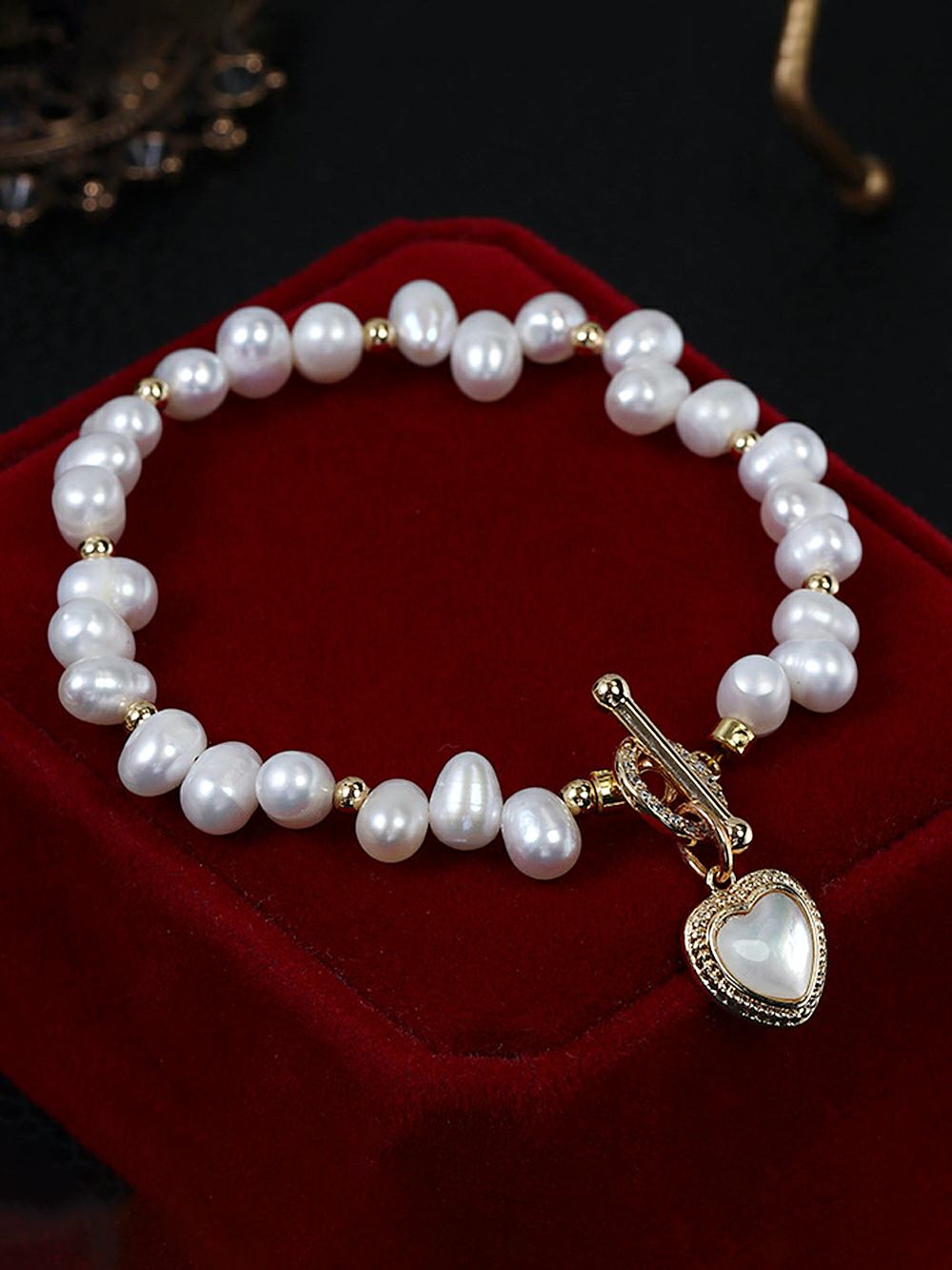 Vintage bransoletka z naturalnymi perłami w kształcie serca