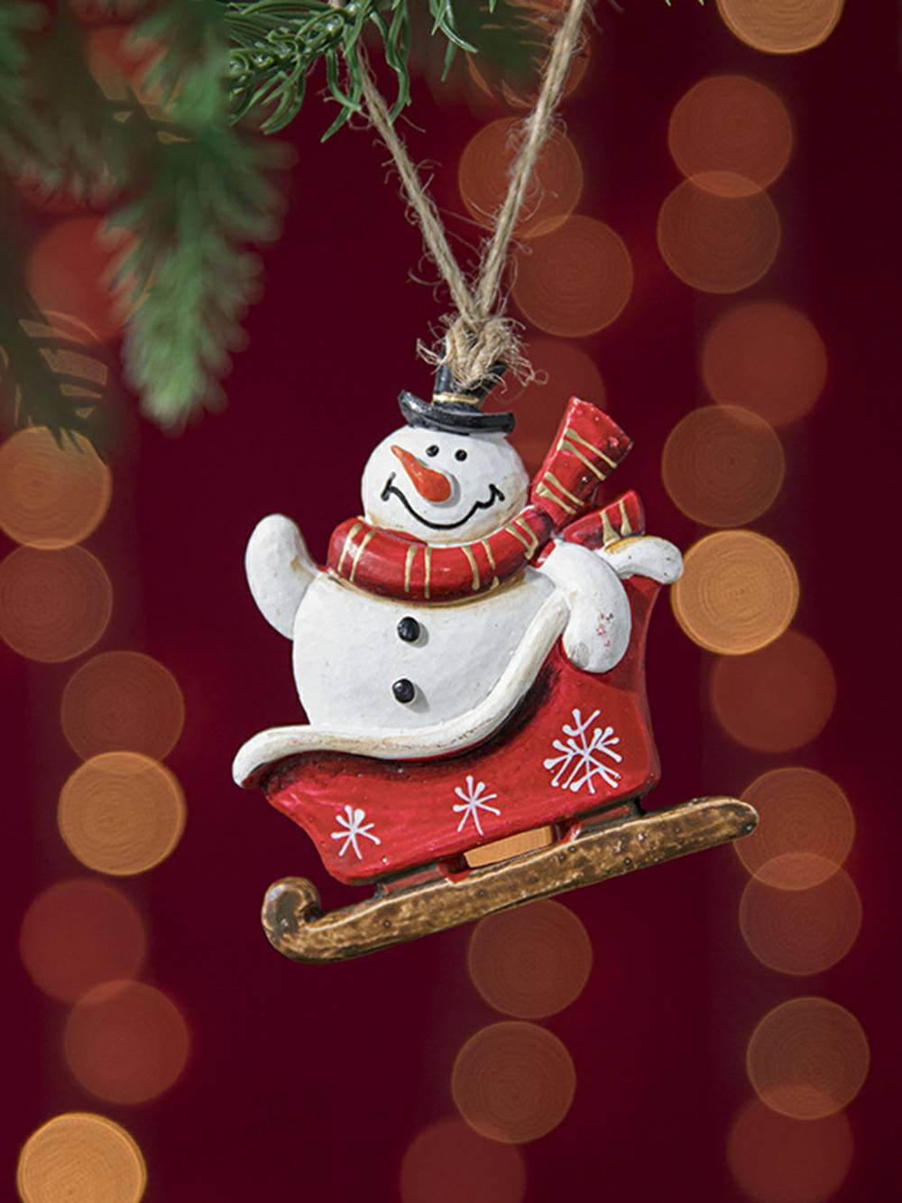 Πολύχρωμο Ρητίνη Vintage Sled Santa Snowman DIY στολίδι