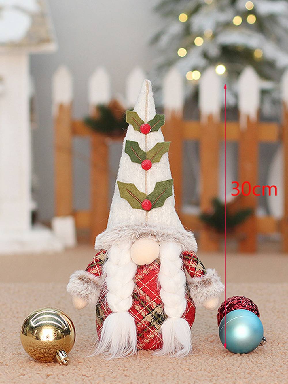 Rød rutete juletre Gnome plysjdukker med sittende og stående positurer