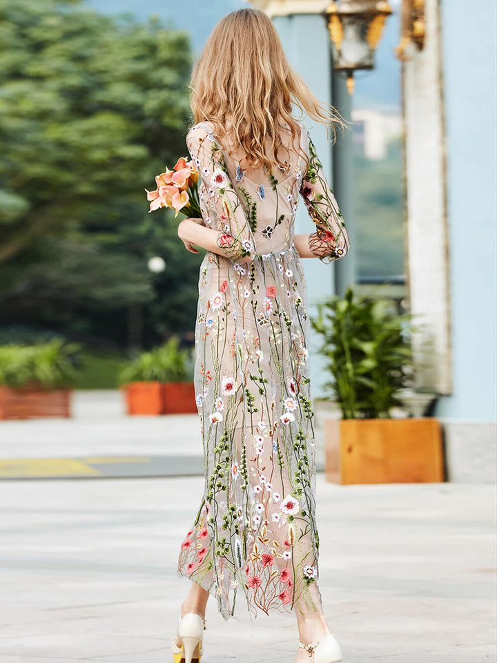 Μίνι φόρεμα Sheer Garden Κεντητό με λουλούδια